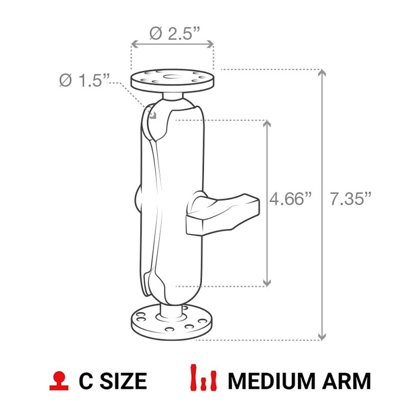 RAM Mounts Double Ball Mount with Two Round Plates RAM-101U with Medium Arm for Drill-down Mounting - Image 4